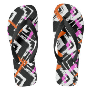 Chanclas Patrón De Flecha Dibujada A Mano Negra, Naranja Y