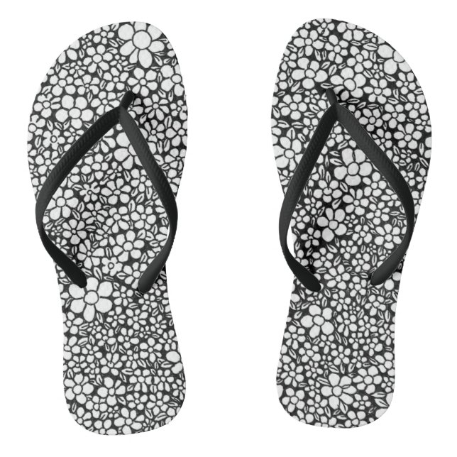 Chanclas Patrón de flor blanco y negro dibujado a mano (Plantilla)