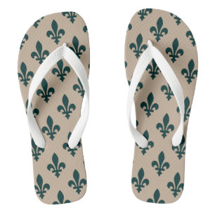 Chanclas Patrón de Flor de Lis, Verde Real Francés sobre Cr