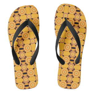 Chanclas Patrón de flores geométricas de verano amarillo y 