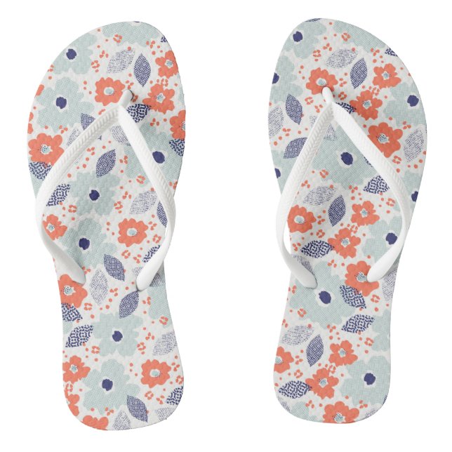 Chanclas Patrón de flores moderadas naranja y azul (Plantilla)