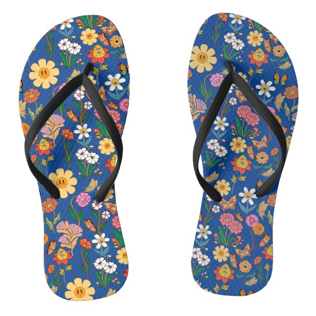 Chanclas Patrón de flores psicodélicas x4 azul BG (Plantilla)