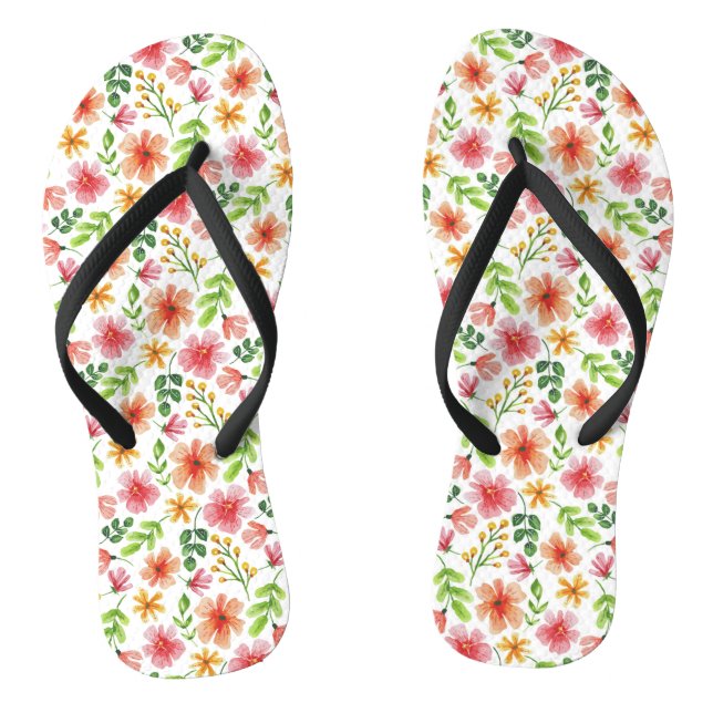 Chanclas Patrón de flores rosadas acuarela (Plantilla)
