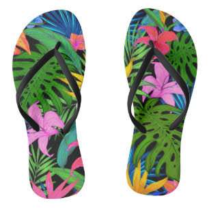 Chanclas Patrón de flores tropicales hawaianas