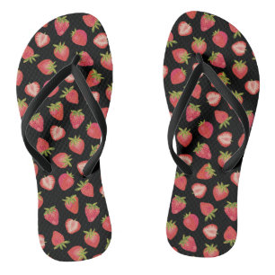 Chanclas Patrón de Fresa de Verano en negro