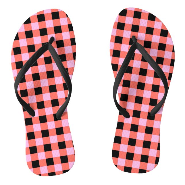 Chanclas Patrón de gingham a cuadros rosa y negro (Plantilla)