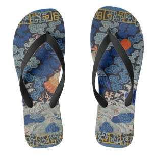 Chanclas Patrón de grulla china vintage: azul imperial