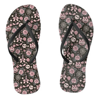 Chanclas Patrón de Halloween de calabaza y telaraña rosa y