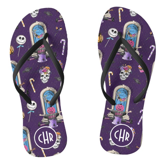 Chanclas Patrón de Halloween lúdico en fondo morado (Plantilla)