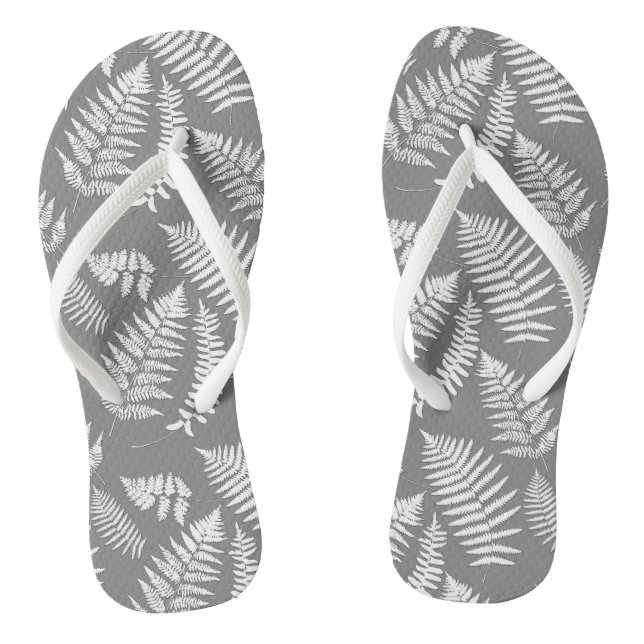 Chanclas Patrón de helecho del bosque, gris y blanco (Plantilla)