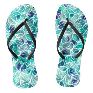 Chanclas Patrón de hoja azul de joyas