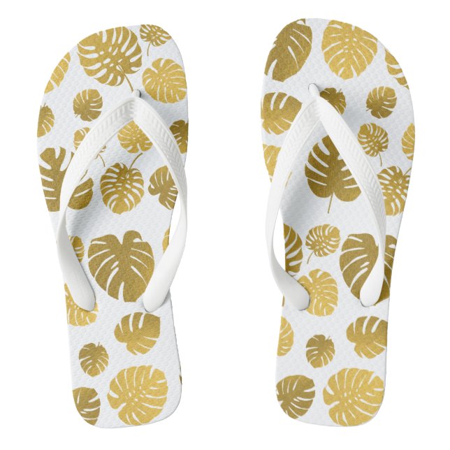 Chanclas Patrón de hojas tropicales de Monstera dorada mode (Plantilla)