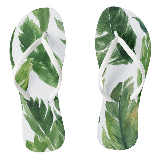 Chanclas Patrón de hojas tropicales de plátano acuarela (Plantilla)