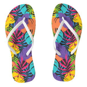 Chanclas Patrón de hojas tropicales exóticas coloridas