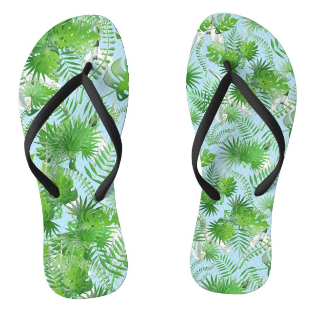 Chanclas Patrón de hojas verdes 3D 01x4 LBlue BG (Plantilla)