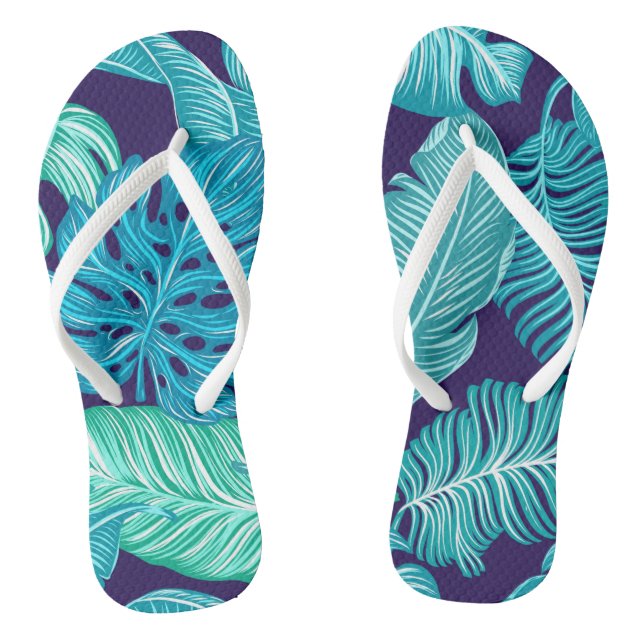 Chanclas Patrón de hojas verdes azules tropicales (Plantilla)