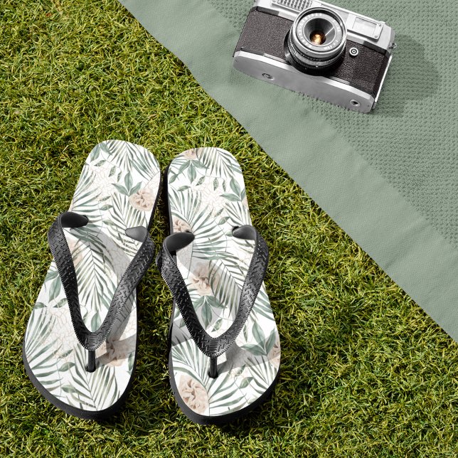 Chanclas Patrón de hojas y flores de acuarela tropical (Subido por el creador)