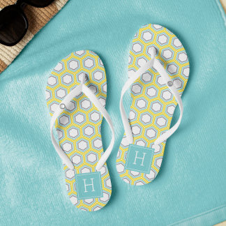 Chanclas Patrón de Honeycomb amarillo brillante y Aqua