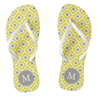 Chanclas Patrón de ikat de diamantes amarillos y grises per