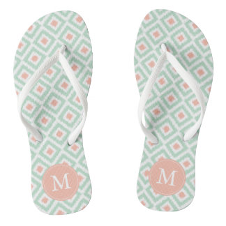 Chanclas Patrón de ikat de menta y coral