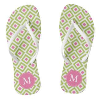Chanclas Patrón de Ikat verde y rosa