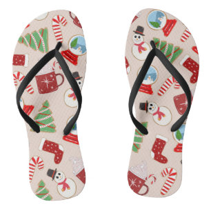 Chanclas Patrón de Ilustracion de cookie de Navidades rojos