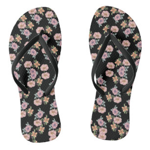 Chanclas Patrón de impresión floral rosa sobre negro