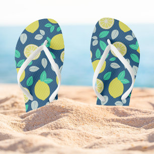 Chanclas Patrón de limón de verano en azul marino