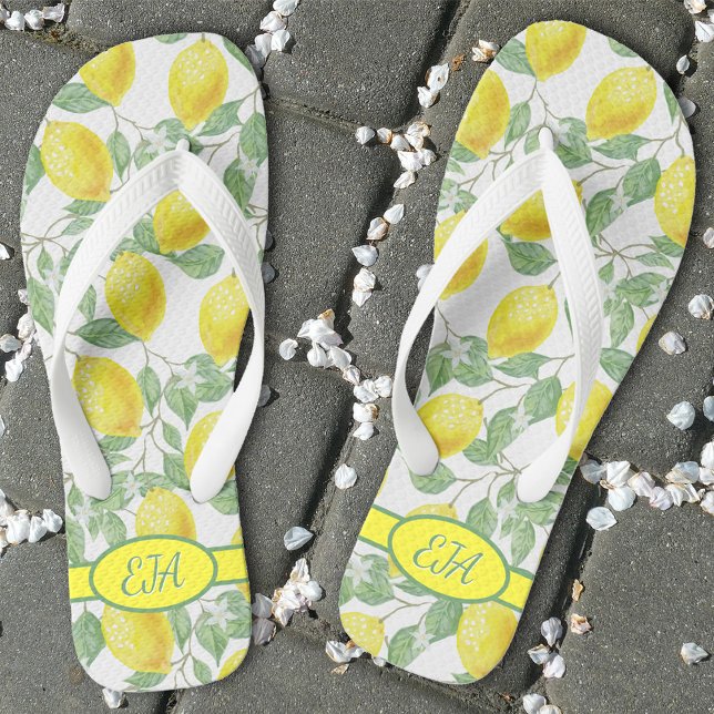 Chanclas Patrón de limón de verano Lemonade blanca amarilla (Subido por el creador)