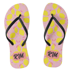 Chanclas Patrón de limón de verano Lemonade rosa amarillo i