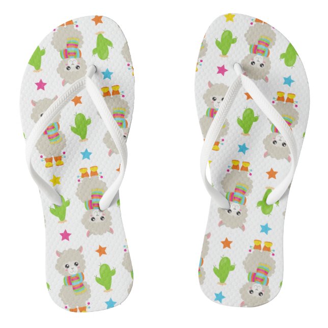 Chanclas Patrón De Llamas, Llamas Cutas, Alpacas, Cactus (Plantilla)