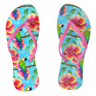 Chanclas Patrón de loro tropical y flor