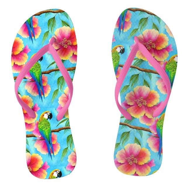 Chanclas Patrón de loro tropical y flor (Plantilla)