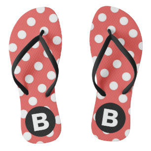 Chanclas Patrón de lunares rojos Monograma negro