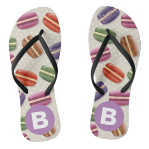 Chanclas Patrón de Macaroon Adorable Monograma Morado Punte
