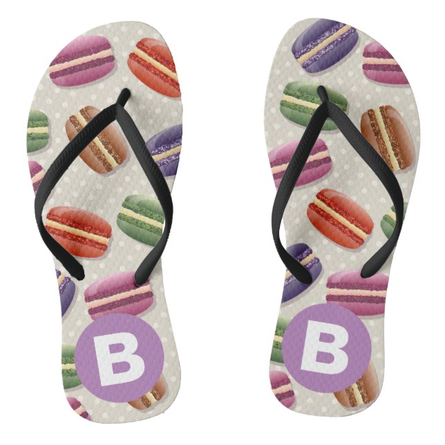 Chanclas Patrón de Macaroon Adorable Monograma Morado Punte (Plantilla)