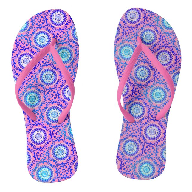 Chanclas Patrón de Mandala Azul Boho Rosa (Plantilla)
