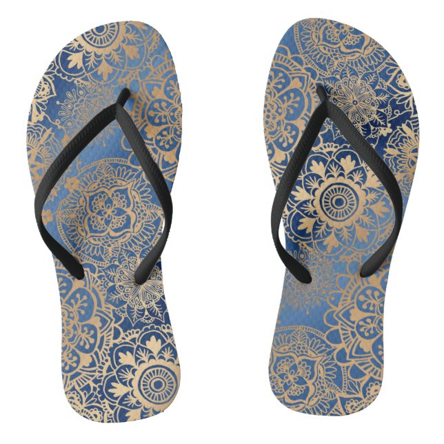 Chanclas Patrón de Mandala azul y dorado Flip Flops (Plantilla)