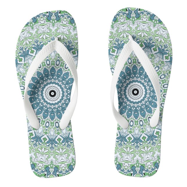 Chanclas Patrón de Mandala Costero Verde Mar y Azul (Plantilla)