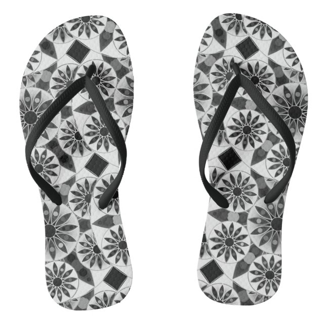 Chanclas Patrón de mandala, negro, blanco y gris (Plantilla)