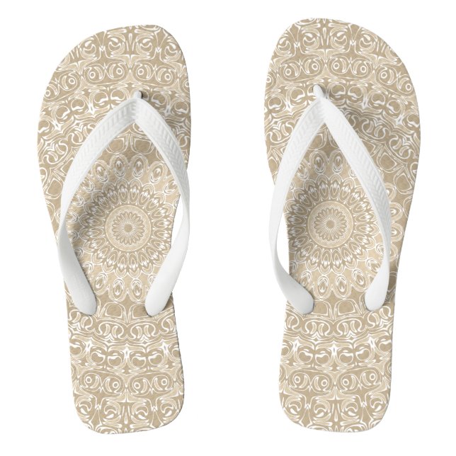Chanclas Patrón de Mandala Ornamental Caqui y Blanco (Plantilla)
