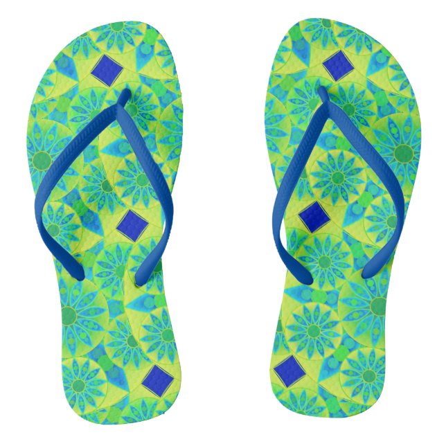 Chanclas Patrón de Mandala, turquesa, azul, verde tilo (Plantilla)