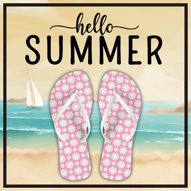 Chanclas Patrón de margarita floral cúpula Bebé Verano rosa (Say Hello Summer with these cute floral daisy pattern baby pink and white flip flops.)