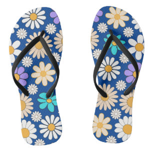 Chanclas Patrón de margarita retro simple.01. BG azul