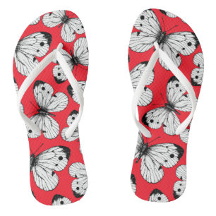 Chanclas Patrón de mariposa de col sobre rojo
