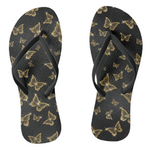 Chanclas Patrón de mariposas glam dorado y negro