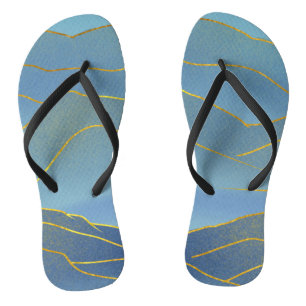 Chanclas Patrón De Mármol Azul Dusto Con Líneas Purpurinoso