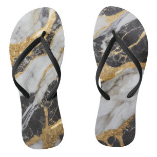 Chanclas Patrón de mármol blanco y negro con oro
