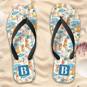 Chanclas Patrón de monograma personalizado colorido de perr