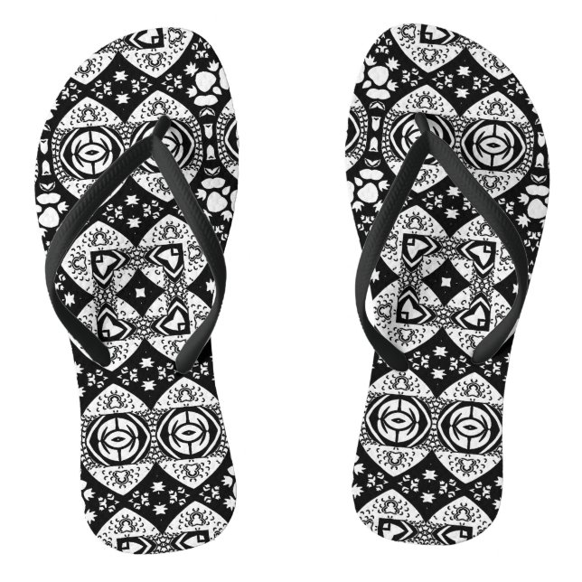 Chanclas Patrón de mosaico árabe negro y blanco (Plantilla)